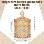 Aoriher 4 Pcs Crystal Glass Candy Jar Set with Lids Home Decorative Storage Jars for Apothecary, Bathroom, Kitchen, and Pantry, Ideal for Cotton Swabs and Jewelry(Large,Amber)