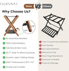 Fully Assembled Luggage Rack, Walnut Luggage Rack for Guest Room, Bamboo Folding Suitcase Stand with Storage Shelf, 5 Nylon Straps, Luggage Holder for Bedroom Hotel, 26.77"W x 16.93"D x 22.5"H, 1 Pack