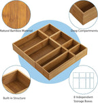 Lawei 8 Pieces Bamboo Drawer Organizer Boxes, Stackable Drawer Organizer Storage Tray 4-Size, Versatile Dividers Cutlery Holders Bins Containers for Kitchen, Bathroom, Office Desk, Makeup, Jewelry