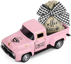 Hooqict Coffee Bar Decor Mini Metal Pink Truck with Coffee Beans Burlap Sack for Pink Home Farmhouse Kitchen Tiered Tray Decor Coffee Bar Accessories Coffee Station Vintage Pickup Valentines Day