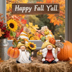 Hodao Fall Gnome Figurines – Pumpkin Gnomes with Checkered Hats, Sunflower, Corn Basket and Give Thanks Sign – Thanksgiving/Harvest Home Decor & Gift for Tiered Tray, Mantel, Tabletop, Windowsill