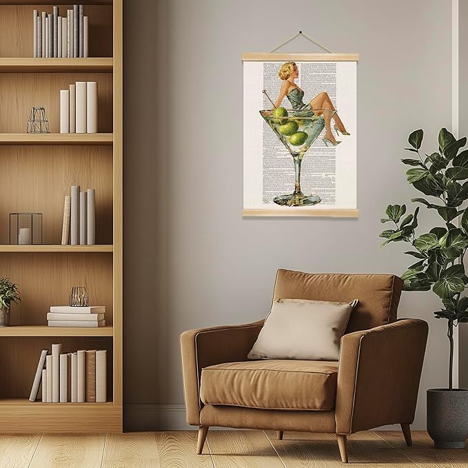 Martini Girl Wall Art, Vintage Glam Cocktail Poster, Retro Fashion Woman in Martini Glass Canvas Print, Chic Bar Lounge Wall Decor for Dining Room Kitchen or Home Office,Holiday Gift for Women 14x18.5 Inch (Begei-Woman02)