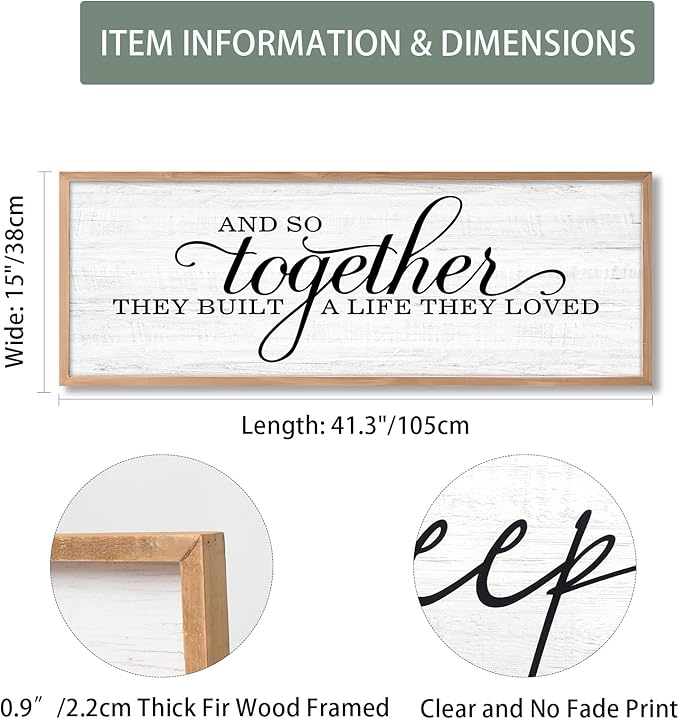 Rutiyoka Farmhouse Wall Decor: 'and so Together They Built a Life They Loved' Sign, 41.3''15'' Large Framed Wood Wall Art for Bedroom Couples Room Decor (Brown Frame)