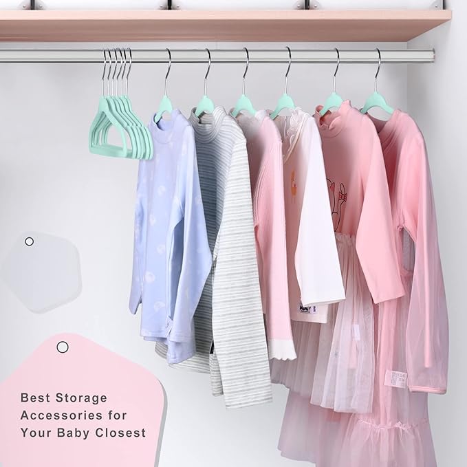 BAGAIL 50 Pack Kids Velvet Hangers 11 Inches Children's Clothes Hangers Non-Slip Baby Hangers for Infant/Toddler (Mint)