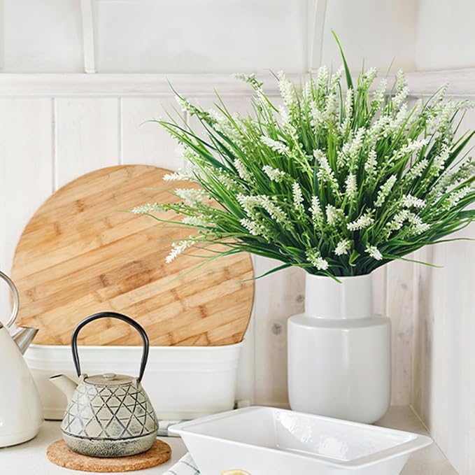 Ivydale Artificial Plants Fake Flowers Monkey Grass for Outdoors,UV Resistant Realistic 20PCS White Faux Greenery Shrubs Outside Decor for Home Garland Porch Patio Balcony Planter Yard Office Pathway