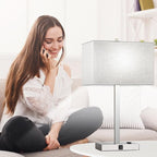 Lynnoland 21" Set of 2 Table lamp with USB A+C & AC Outlets, Touch Control 3-Way Dimmable Nightstand Lamps for Bedroom Living Room Office Reading, Gray Shade Touch Lamps, 5000K LED Bulbs Included