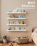 Shario Nursery Book Shelves, 4-Pack White Floating Shelves for Wall Kids, Scalloped Shelves, Wall Book Shelves for Bedroom Kids, Toddler Room, Baby Room, Nursery Decor