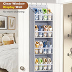 KEETDY 20 Pairs Over The Door Shoe Organizer for Closet Large Clear Pockets Hanging Shoe Rack for Door Hanger Boot Holder Storage for Men Sneakers, Grey