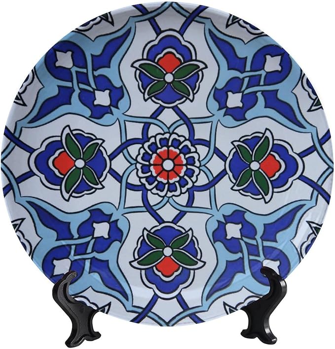 Turkish Decorative Plate Stand, 6 Inch, MidnightBlue Round Display Plate, Decorative Plates with Stand, for Kitchen Living Room Office Countertop Decor