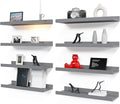 RICHER HOUSE 8 Set Floating Wall Mounted Shelves, Nursery Hanging Book Shelves with Lip for Storage, Gray Display Picture Ledge Shelf for Bedroom Bathroom Kitchen Living Room Wall Decor, Modern Grey