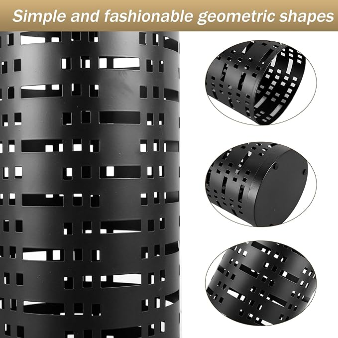Umbrella Stand Rack, Free Standing Round Metal Umbrella Holder, Walking Sticks Umbrella Bins Waterproof Umbrella Storage Rack 16.5 x 6 inch Hollow Umbrella Storage Bucket for Indoor Home Office(black)