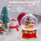 Christmas Snow Globe Musical Santa Claus with Presents Xmas Tree Red Water Snow Globes LED Light Change Music Box Home Christmas Decor for Kids Santa Snow Globes