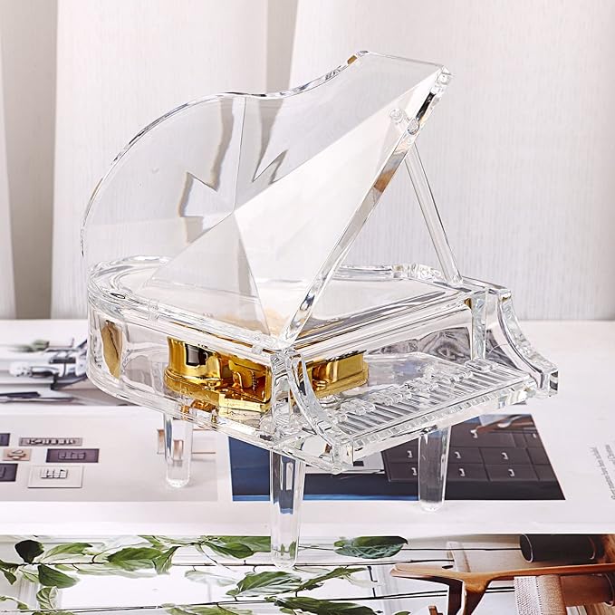 ELLDOO Piano Music Box, Mechanical Clockwork Decorative Piano Musical Box,Transparent Acrylic Piano Ornament Romantic Gift for Girl Women (Tune: You are My Sunshine)