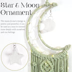 ANROYE Boho Macrame Woven Wall Hanging, Crochet Crescent Moon Star Dream Catcher with Long Tassel- Green Cotton Handmade Bohemian Home Decor Nursery Decoration Art for Kids Bedroom Dorm Room