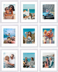 Vittanly 11x14 Picture Frames Set of 9, Shatter Resistant Plexiglass, Display 8x10 Pictures with Mat or 11x14 without Mat, Photo Frames for Wall or Tabletop, Engineered Wood, White
