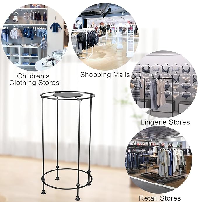 Round Clothes Display Retail Rack, Floor-Standing Heavy-Duty Garment Hanging Rack, Clothing Racks with Topper, Multi-Purpose Clothing Organizer for Boutique Retail Store Laundry Home Black