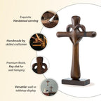DAICAT - Hand-carved Wooden Cross Wall Decor, 10 Inch Tall Larger Cross for Home Decor, Cross Decor for Wall, Hand made Wood Crosses Wall and Table, Wedding Gifts for Couple (No 5)