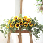 Artificial Sunflower Swag,Handmade Floral Garland Decorative Swag with Green Leaves,Handmade Floral Wreath Decorative Sunflower Wreath,Hanging Arch Garland