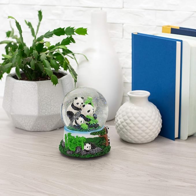Elanze Designs Playful Panda Bears Magical Tabletop Dresser Nightstand Figurine Decoration 100MM Sturdy Glitter Water Wind Up Musical Snow Globe Plays Tune Born Free