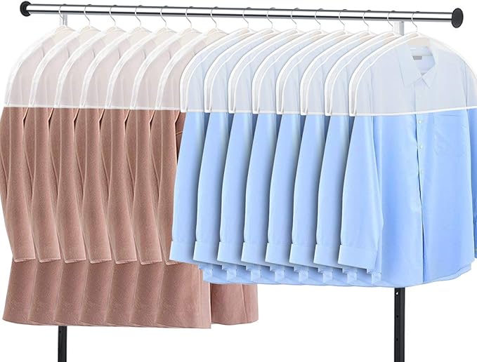 Zilink Shoulder Covers for Clothes (Set of 15) Breathable Garment Dust Covers Protectors with 2" Gusset for Suit, Coats, Jackets, Dress Closet Storage