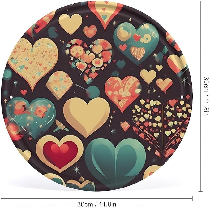Wall Picture, with Heart Crush Flower Printed Circular Iron Hanging Picture,Wall Art Decor,Home for Bedroom Living Room Bathroom Decor,Iron Painting 11.8X11.8 in