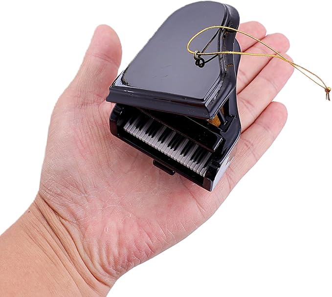 3.15" Wooden String Miniature Grand Piano Hanging Ornament Mini Musical Instrument Replica Music Birthday Gifts Holiday Tree Home Decoration Display Ornament Model (Black, 3.15" Piano)