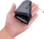 3.15" Wooden String Miniature Grand Piano Hanging Ornament Mini Musical Instrument Replica Music Birthday Gifts Holiday Tree Home Decoration Display Ornament Model (Black, 3.15" Piano)