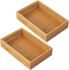 mDesign Pack of 2 Functional Drawer Organiser — Elegant Bamboo Kitchen Drawer Divider for Cutlery, Silverware, Utensils – Convenient Drawer Separator – Light Brown