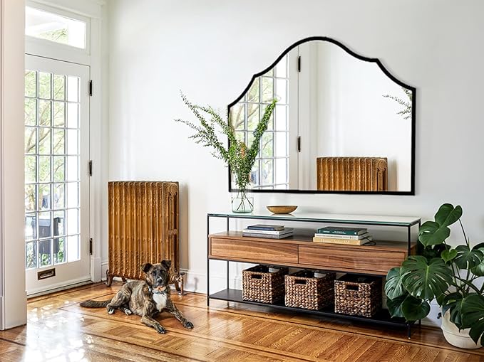 Large Arched Mirror Wall Decor, 32"x48" Wide Black Decorative Wall Mirror with Metal Frame for Entryway, Bathroom, Living Room, Bedroom (Horizontal)