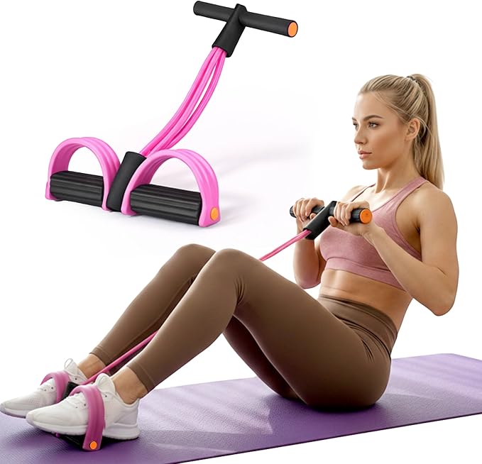 Pedal Resistance Band with Handle, 6 Tube Multifunction Foot Pedal Resistance Band, Arm & Waist Training Tummy Trimmer Ab Workout Equipment for Home Gym Men Women