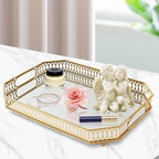 Vintage Gold Mirrored Vanity Mirror Tray Decorative Perfume and Makeup Organizer with Handles for Dresser,Bathroom or Jewelry Display, Decor Home Large Size (Large)