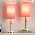 Luvkczc Minimalist Table Lamp Set of 2, Nightstand Lamp for Bedroom Living Room, Modern Pull Chain Bedside Lamp with Marble Base, Fabric Shade, Small Desk Lamp for Home, Office, Reading,Pink