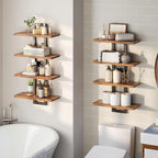 HOOBRO Floating Shelves, 15 Inch Wall Shelf Set of 4, Wall Mounted Storage Shelves 2-Tier, Hanging Bathroom Shelves, for Living Room, Bedroom, Bathroom, Kitchen, Rustic Brown and Black BF32BJP401