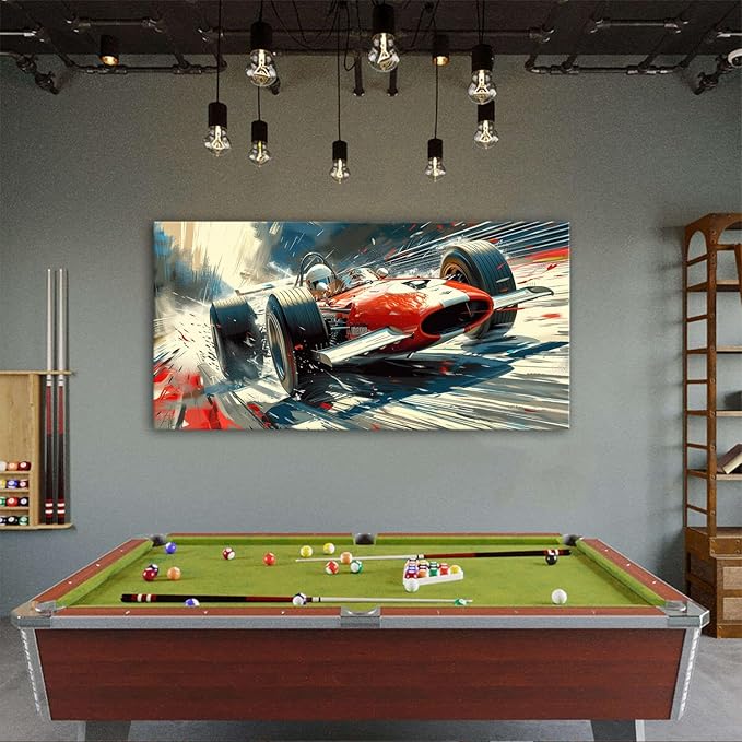 Vintage Formula Race Car Wall Art Abstract Racing Car Canvas Painting Retro Speed Posters for Boys Bedroom Man Cave Garage Office Living Room Home Decoration Open Wheel Motorsport Artwork 29.53x57.87"