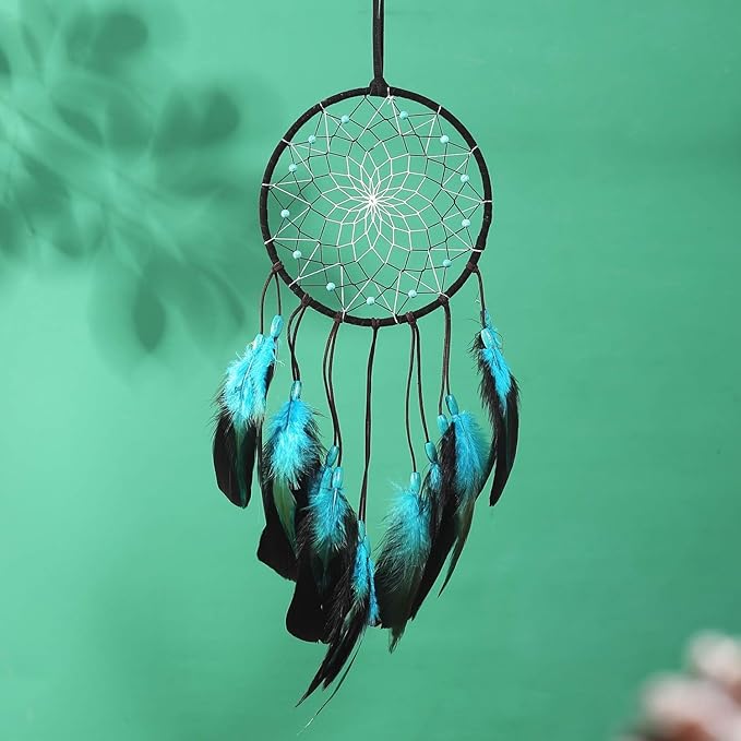 MOONFLY Dream Catcher Handmade Traditional Feather Dreamcatcher Hanging Home Wall Decoration Craft Ornament for Home, Bedroom, Kids, Boys Native American Style Décor (Blues)