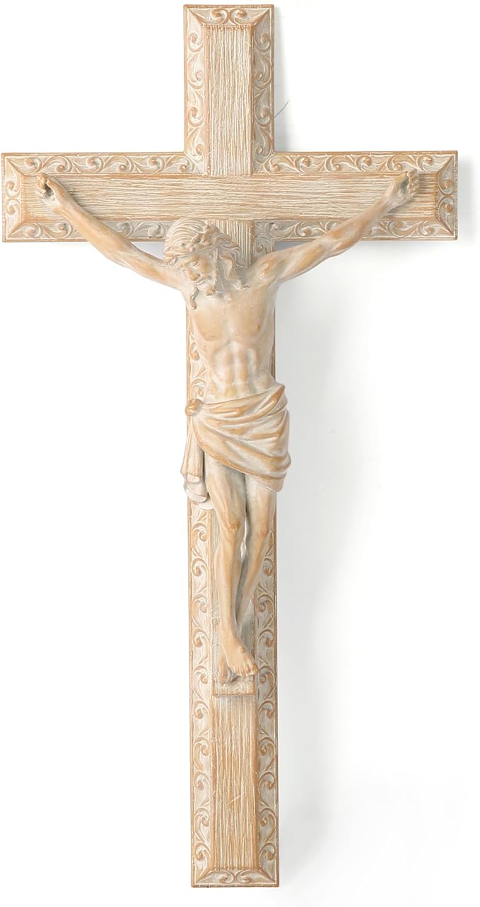 BC Catholic Crucifix Wall Cross, 12" H Jesus Christ Home Decor for Easter, Religious Devout Gift, Wood Carve Looking, Hand Painted by Buildclassic