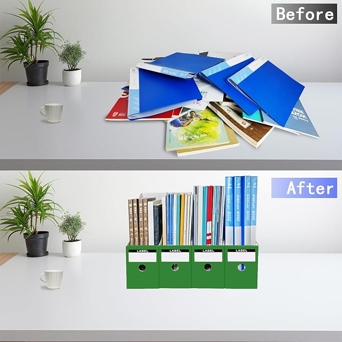 Limitliho Cardboard Magazine Holder (24 Pack), Sturdy Book Bins for Classroom, Vertical File Folder Organizer, 10.6'' 10.2'' 3.5'' Inch Magazine Rack (Green, 24 Pack)