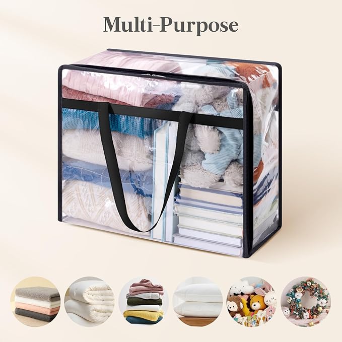 Lifewit 12 Pack Clear Clothes Storage Bags, 40L Plastic Blanket Storage Bag, Vinyl Foldable Moving Bags with Zipper, Closet Organizers and Storage Containers for Bedding, Duvet, Comforter