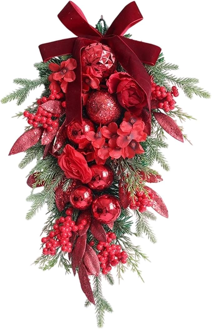 Christmas Teardrop Swag Wall Hanging Decor Christmas Decoration Decorative Hanging Ornament Wreath for Window Holiday Home