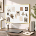 Linen Bulletin Board 24 x18 Inches, White Pin Board Vision Board, Gold Aluminum Framed Fabric Cork Board for Home Office Wall Decor, 10 Push Pins