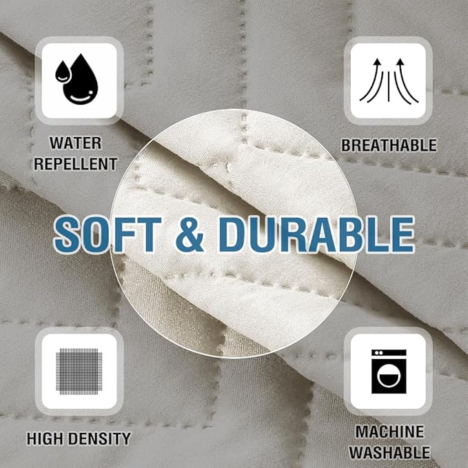 H.VERSAILTEX Armrest Covers for Sofa Water Resistant Couch Arm Covers Remote Control Holder Sofa Armrest Organizer for Magazine, Tablet, Phone, iPad(Set of 2, Ivory/Beige)