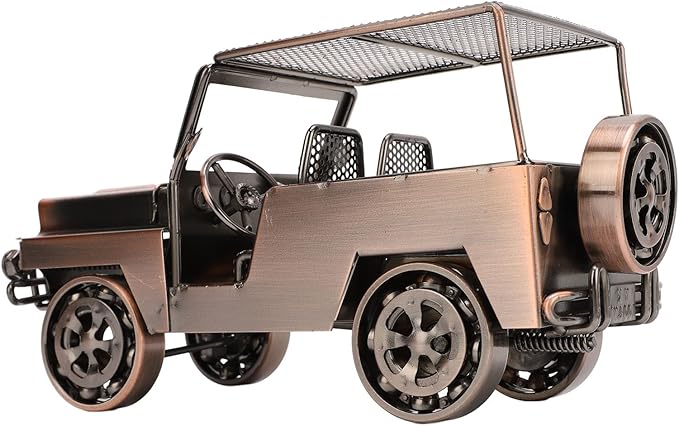 GLOGLOW Classic Metal Car Model Toy, Handcrafted Iron Ornament Vintage Car Figurine for Home Decor, Intricate Design, 8.66 X 3.74 Inches for Collectors (Red Bronze)