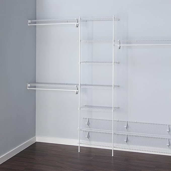 ClosetMaid 5037 5Ft. To 8Ft. Fixed Mount Closet Organizer Kit, White