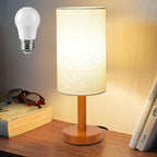 LALISU Small Table Lamp Nightstand Lamp Linen Lampshade Bedroom Wood Base Small Bedside Lamp for Night Stands, Desk Lamps for Reading Living Room, Office (LED Bulb Included) (Rosewood)