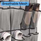 GORILLA GRIP Over the Door Shoe Organizer, 2 Pack, 24 Breathable Mesh Pockets, Space Saving Hanging Storage Holder, Closet Rack Hanger Holds Up to 40 lbs, Hangs on Closets, Shoes, Accessories, Grey