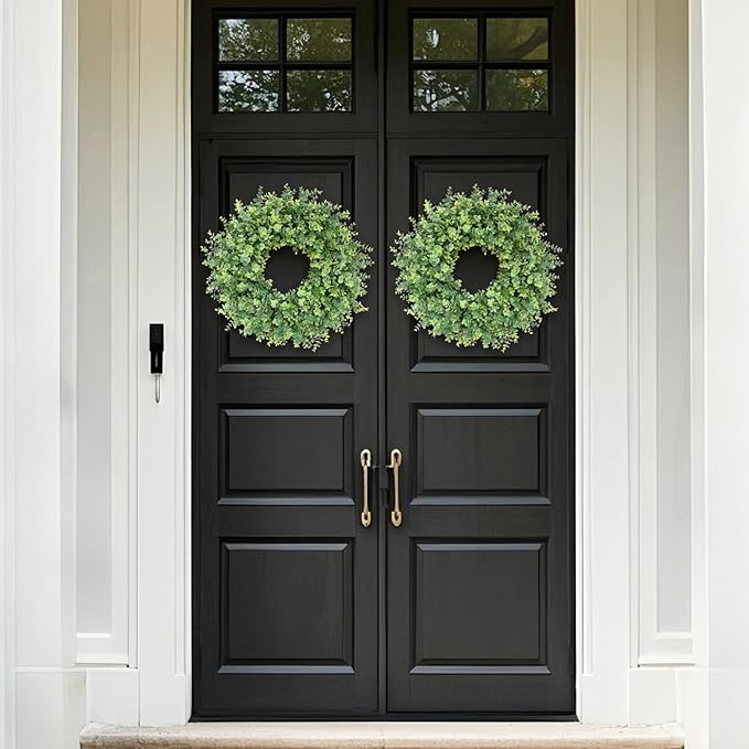 26" Eucalyptus Wreath for Front Door, Porch, Window - Large Artificial Eucalyptus Leaves Greenery Outdoor Wreath for Home, Farmhouse Decor - Spring, Summer, Fall, All Seasons (Green)