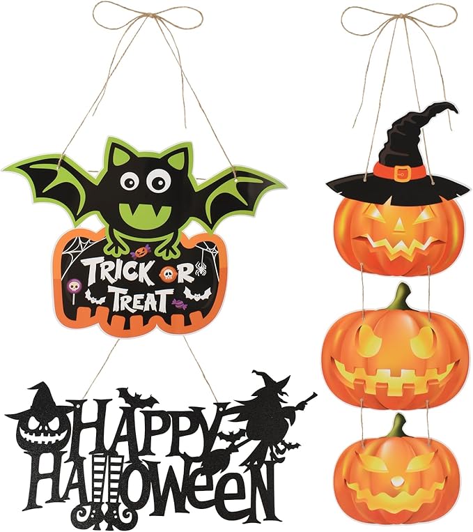 Halloween Front Door Hanger 3Pcs Halloween Wreath Hanging Sign Indoor Outdoor Wall Hanging Decoration