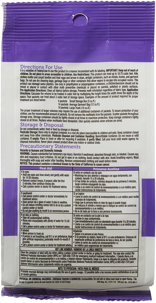 Enoz Lavender Scented Moth Ball Packets: Kills Clothes Moths, Carpet Beetles, Eggs and Larvae (6 oz Bag, 3 Pack)