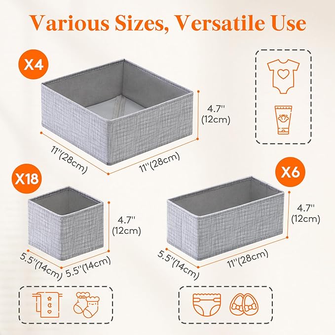 Lifewit Nursery Drawer Organizer for Clothes 28 Pack, Certified Child-safe Dresser Drawer Divider Storage Bins, Foldable Clothing Storage Basket for Baby Clothes/Underwear/Sock/Diaper in Closet