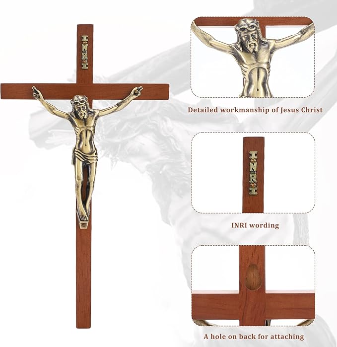 DCCXN Crucifix Wall Cross, Wooden Catholic Hanging Jesus Christ Cross for Wall Decor - 10 Inch